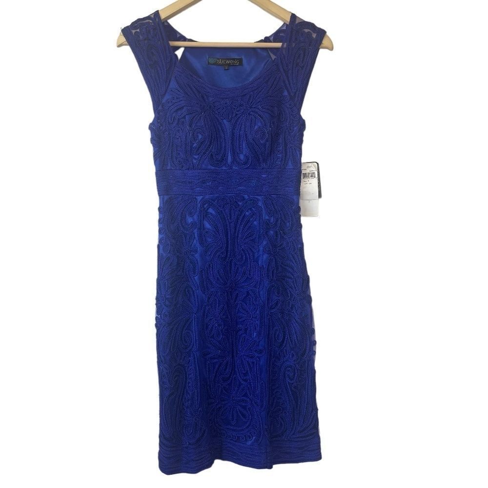 Sue Wong Nwt Sapphire Blue Overlay Cocktail Dress Sz 2